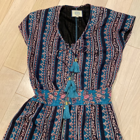 BELL by Alicia soft silk cotton tiered teal pink floral dress M - Picture 9 of 16